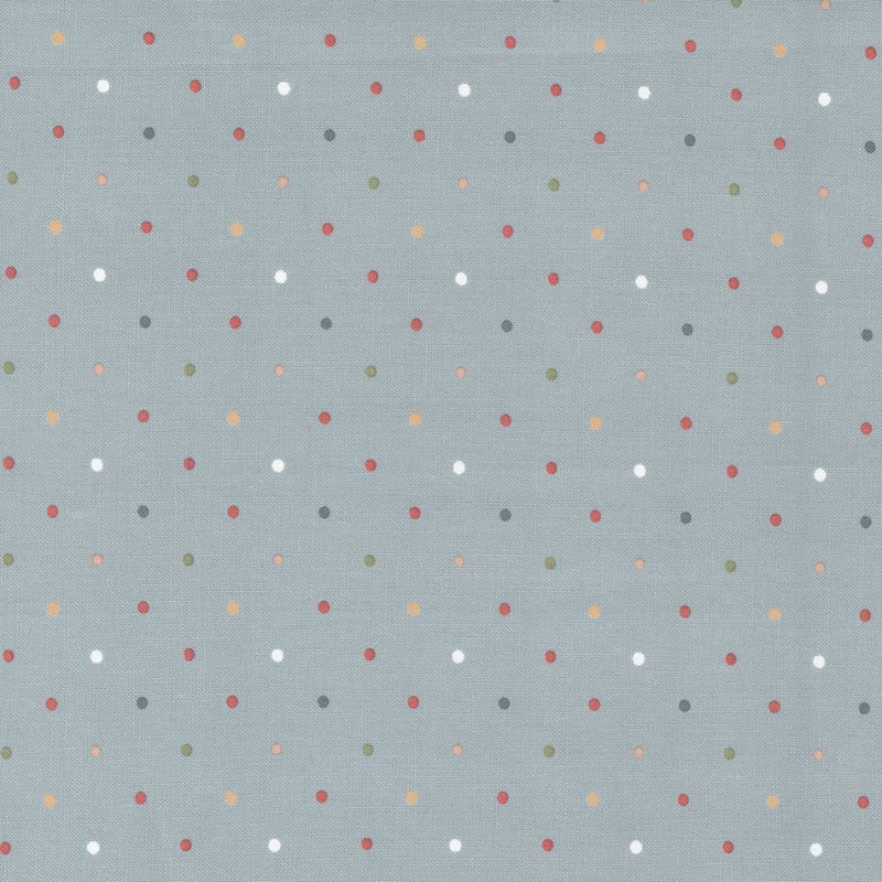 Lella Boutique Country Rose 5175-15 Smokey Blue Magic Dot puuvillakangas, siniharmaa tausta täpläkuvioilla.