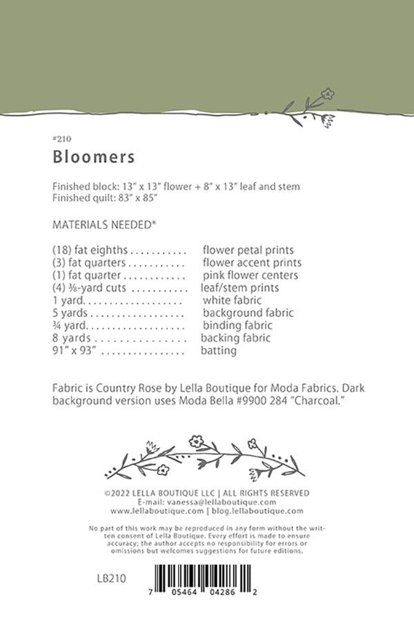Lella Boutique Bloomers Quilt Pattern LB-210 – kukkapeiton paperinen tilkkutyöohje, valmis koko 74" x 74".