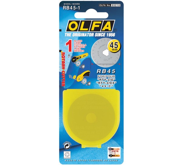 OLFA RB45-1 pyöröleikkurin vaihtoterä 45 mm – 1 kpl muovikotelossa