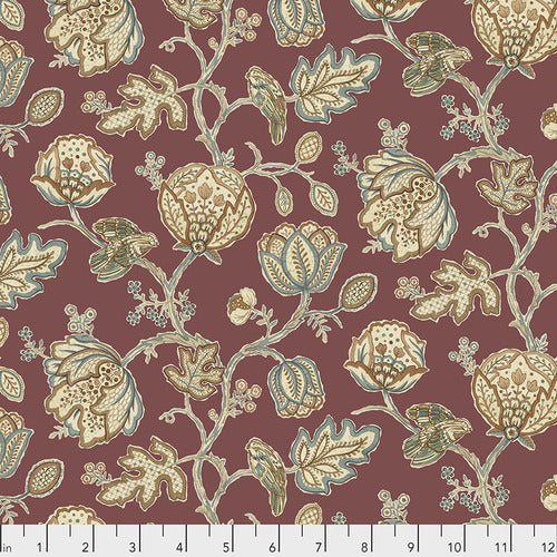 The Original Morris & Co. Orkney Theodesia Red -puuvillakangas, syvän punainen klassinen design, tilkkutöihin ja käsitöihin.