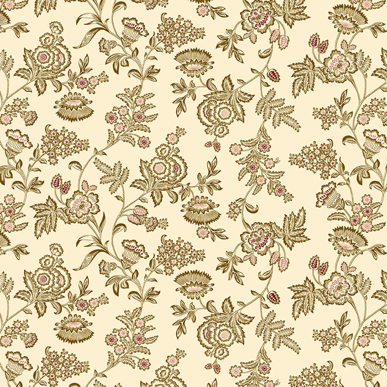 Kim Diehl, Cottage Linens 108 Quilt Back- Vintage Floral - Ivory 460-44 taustakangas