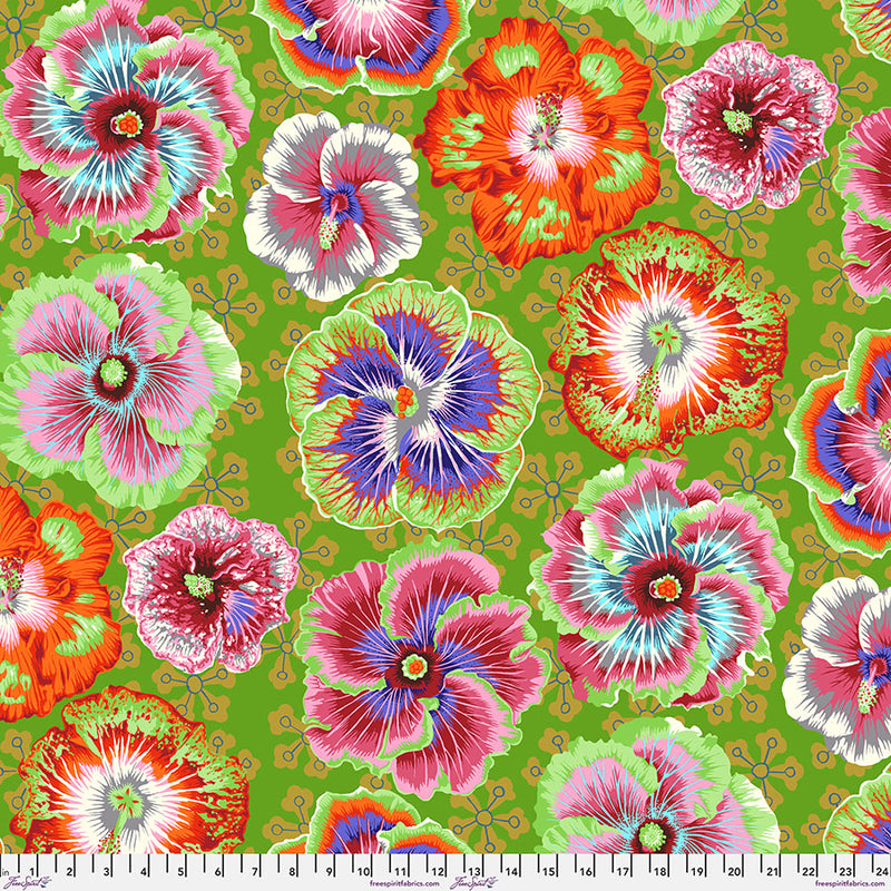Kaffe Fassett, August 2023 - Floating Hibiscus, Green PWPJ122.GREEN puuvillakangas