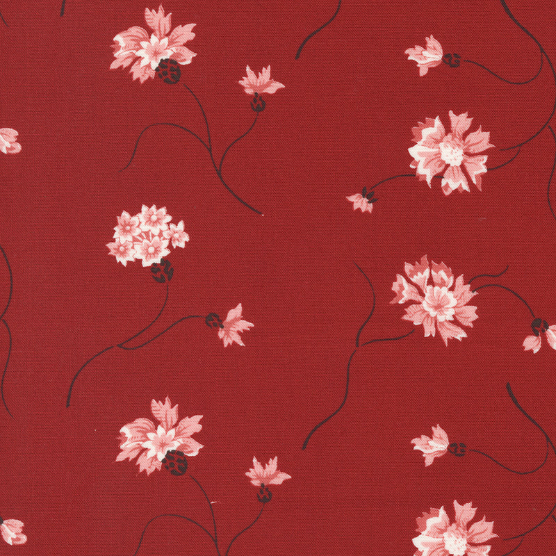 Primitive Gatherings Red and White Gatherings 49190-15 Crimson Floret -puuvillakangas, syvänpunainen kukkakuosi