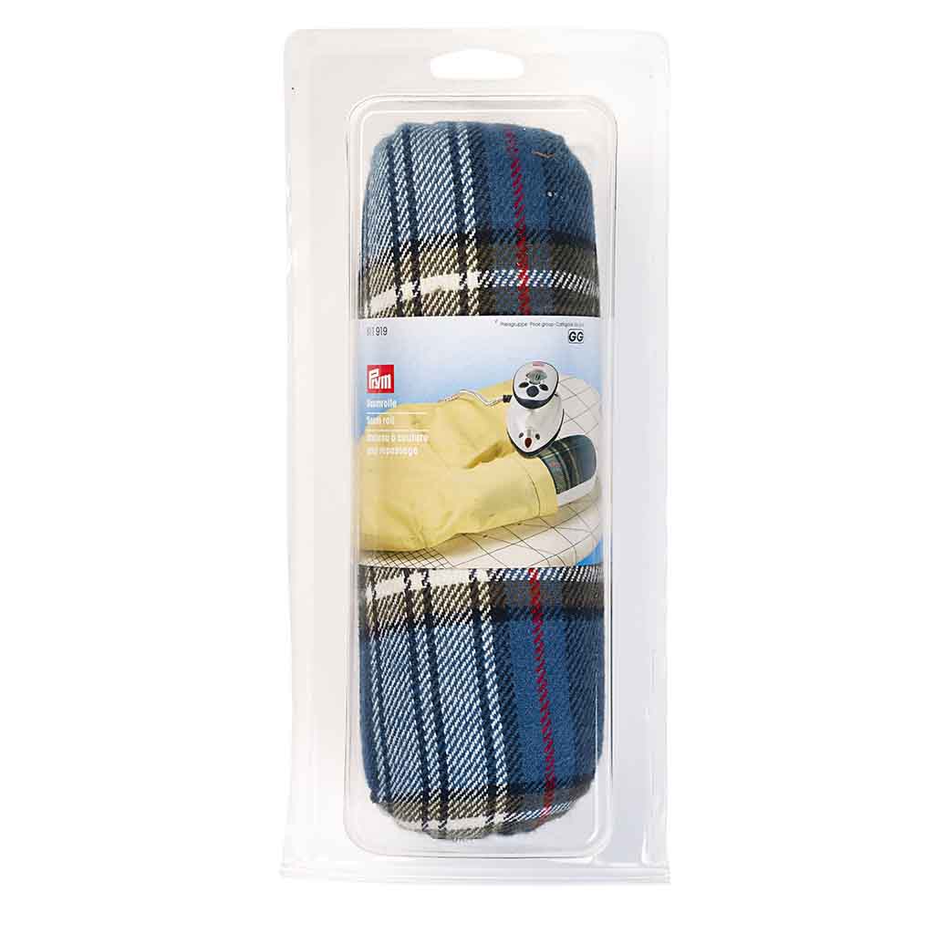 Prym silityskinkku, pyöreä apuväline hihojen, kaulusten ja housunlahkeiden silittämiseen, kaksipuolinen puuvilla- ja villakangaspinta.
