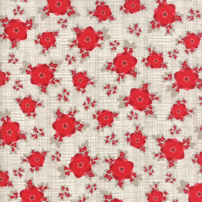 Kate & Birdie Return to Winter's Lane 13170-13 punainen kukka puuvillakangas – hajanaiset punaiset talvikukat luonnonvalkoisella pohjalla, Moda Fabrics