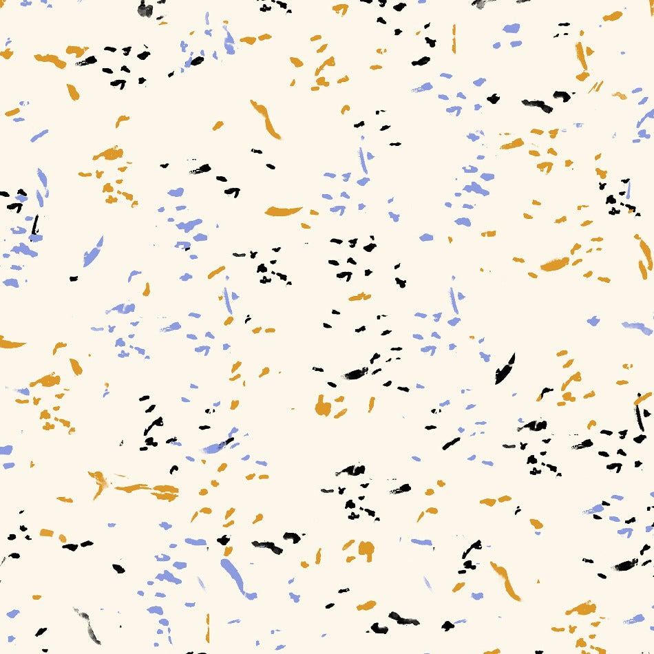 Ruby Star Society Sketchbook RS4070-12 Dusk – abstrakti siveltimenjälkikuosi luonnonvalkoisella puuvillakankaalla.