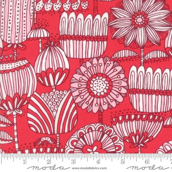 Stacy Iest Hsu - Just Another Walk in the Woods, Forrest Funny Flower in Red 20522 14 cotton fabric
