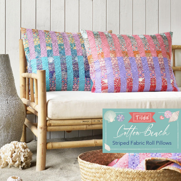 Tilda Cotton Beach - Striped Fabric Roll Pillows tyyny tilkkutyöohje, ILMAINEN