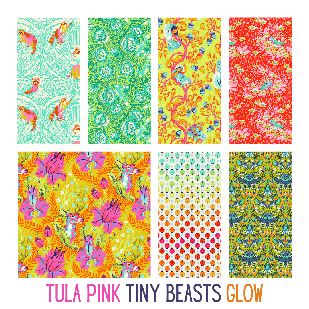 Tula Rosa, Tiny Beasts Glow Cotton Tyg FQ Bundle