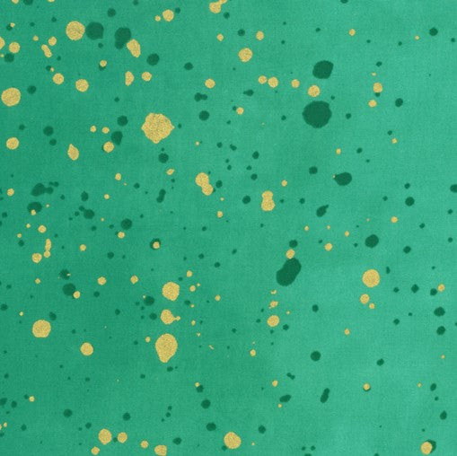 Lähikuva V&Co Ombre Galaxy Metallic Teal 10873-31M -puuvillakankaasta, jossa on metallinhohto ja liukuvärjäys.