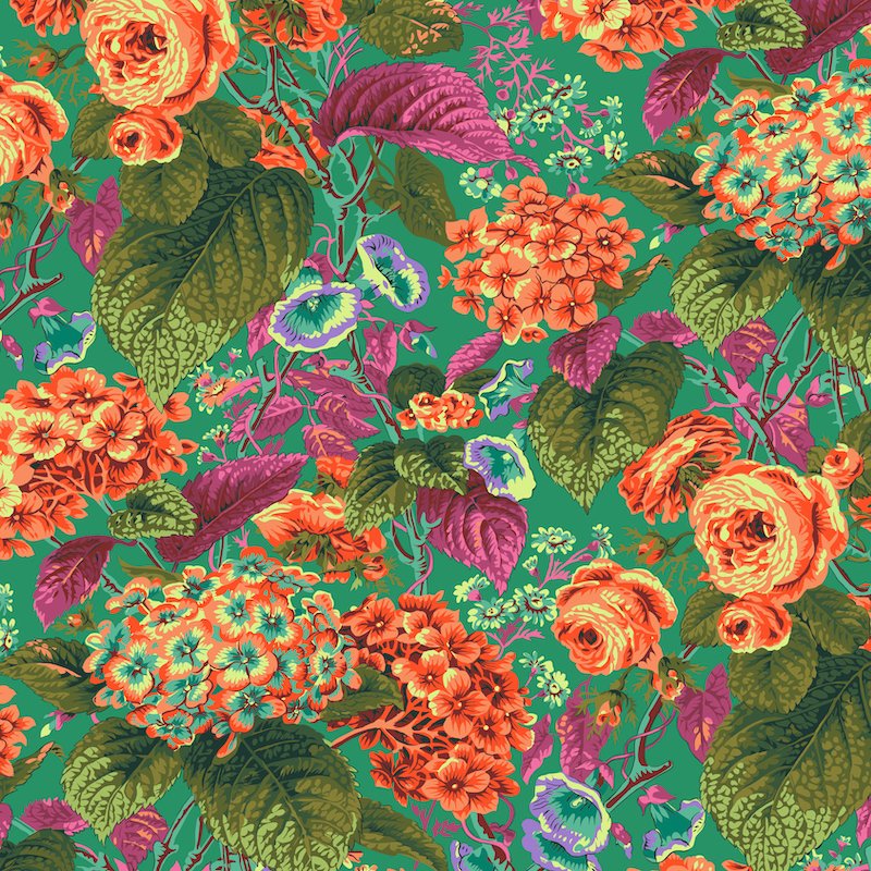 Kaffe Fassett, Rose and Hydrangea, Green PWPJ097.GREEN puuvillakangas