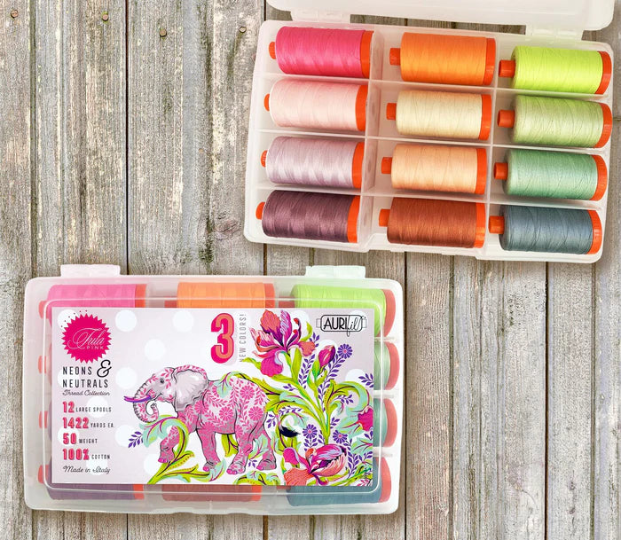 Aurifil Tula Pink Neons&Neutrals 12 ison rullan 50wt ompelulankapaketti